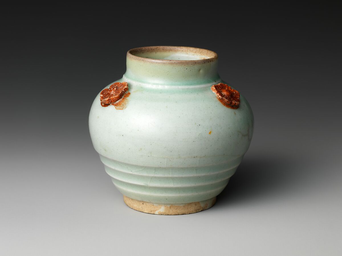 Small Jar (Kotsubo) with Relief Plum- Blossom Patterns, Porcelain with celadon glaze (Hizen ware, Arita type), Japan