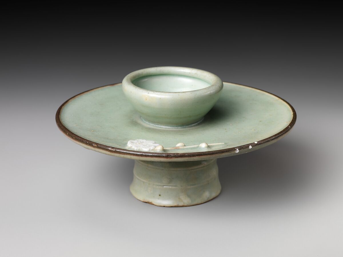Cup Stand with Floral Design, Porcelain with celadon glaze (Hizen ware, early Imari type), Japan 