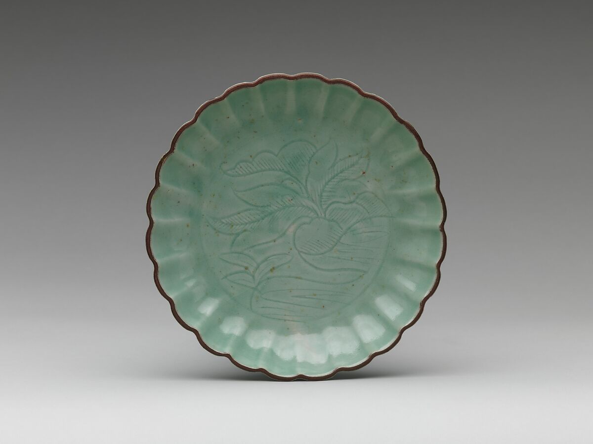 Dish with Vegetal Design, Porcelain with incised decoration under celadon glaze (Hizen ware; Imari type), Japan 