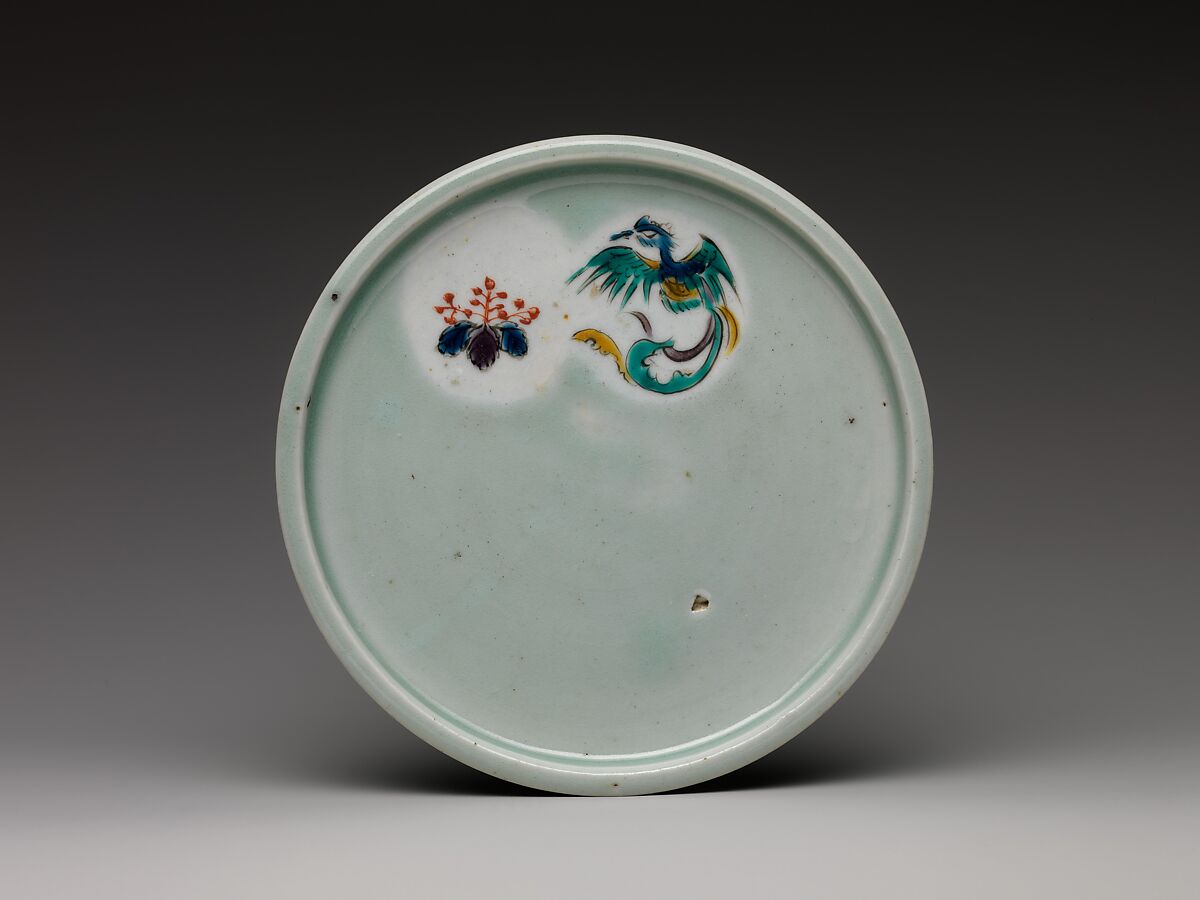 Dish, Porcelain with celadon glaze and enamels (Hizen ware), Japan 