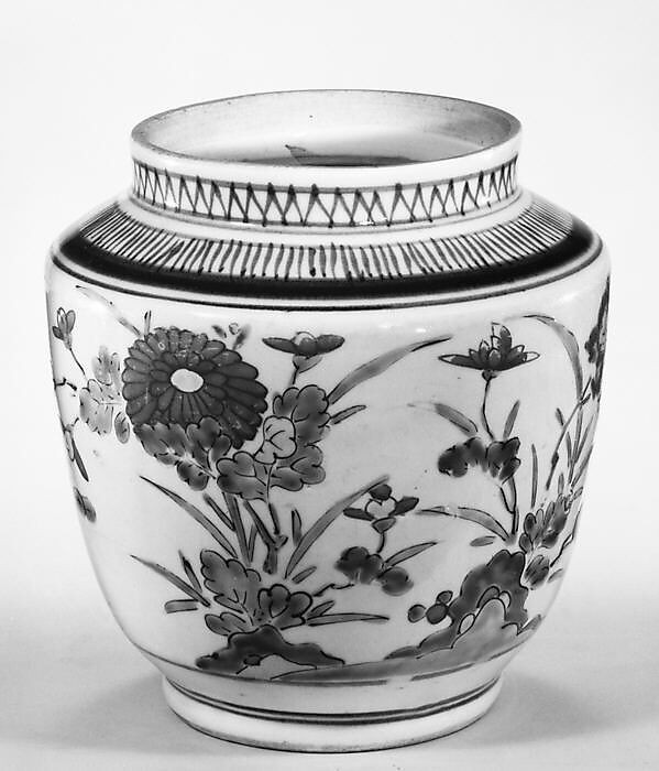 Jar, Porcelain painted in overglaze polychrome enamels (Arita ware, Kakiemon type), Japan 