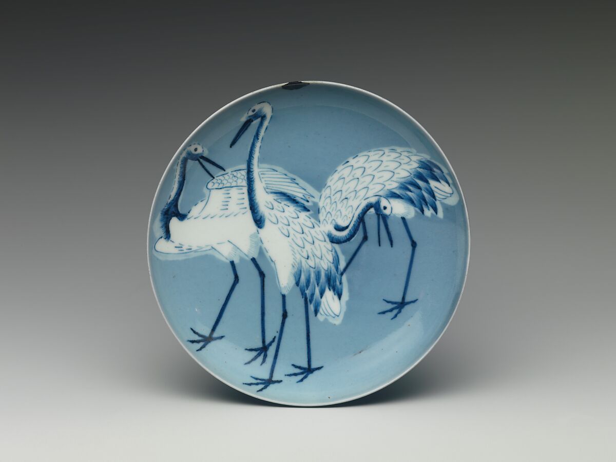 Dish with Cranes, Porcelain with celadon and iron glazes and underglaze blue decoration (Hizen ware, Nabeshima type), Japan 