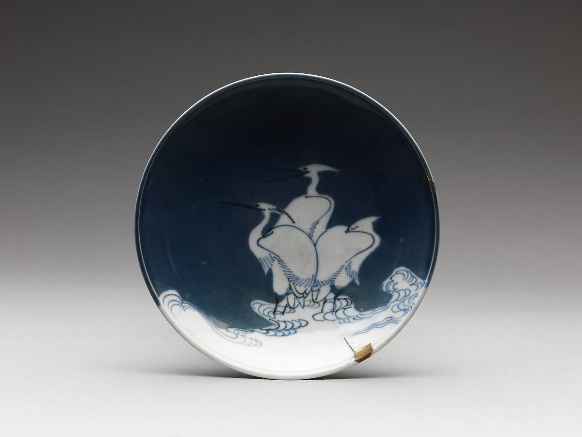 Dish with Heron Design, Porcelain with underglaze blue decoration (Hizen ware, Nabeshima type), Japan 