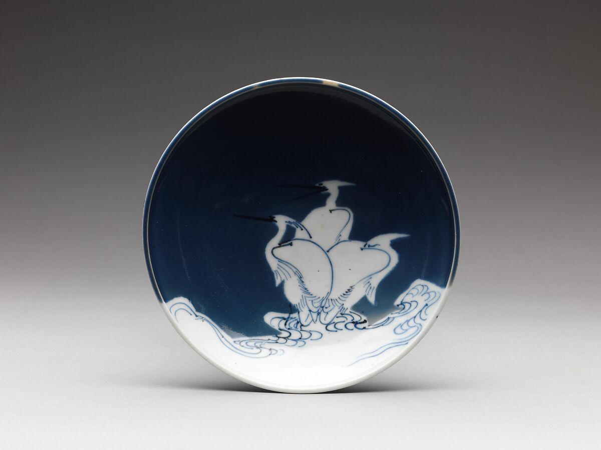 Dish with Heron Design, Porcelain with underglaze blue decoration (Hizen ware, Nabeshima type), Japan 