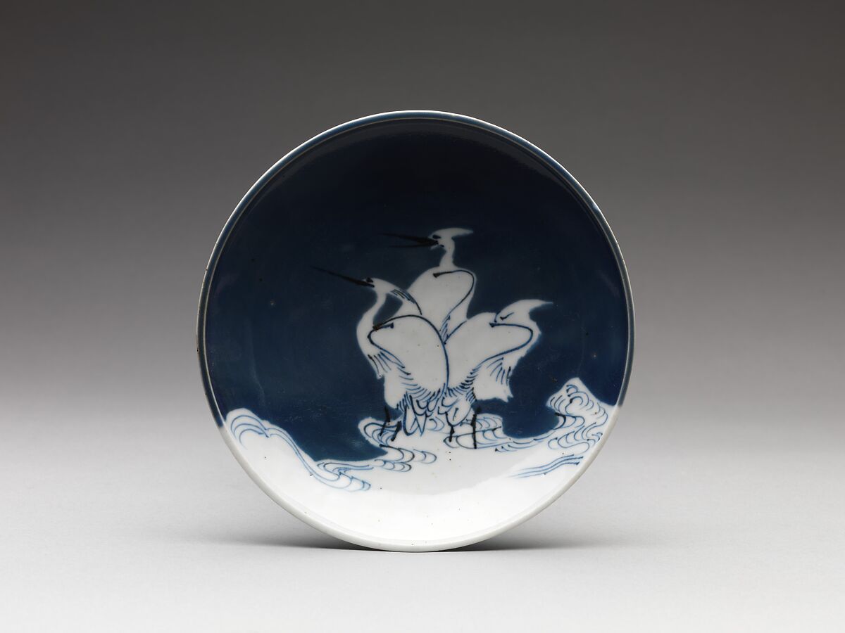 Dish with Heron Design, Porcelain with underglaze blue decoration (Hizen ware, Nabeshima type), Japan 