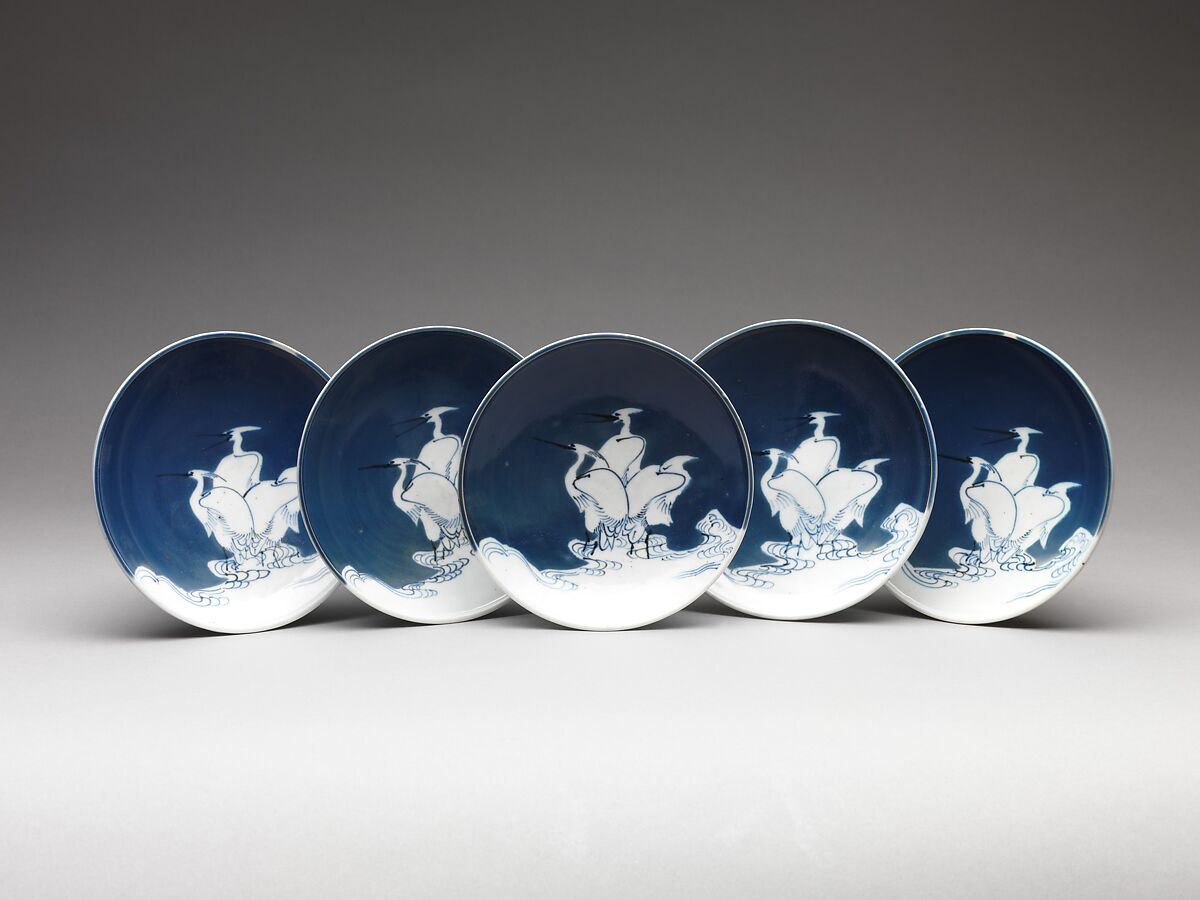 Dish with Heron Design, Porcelain with underglaze blue decoration (Hizen ware, Nabeshima type), Japan