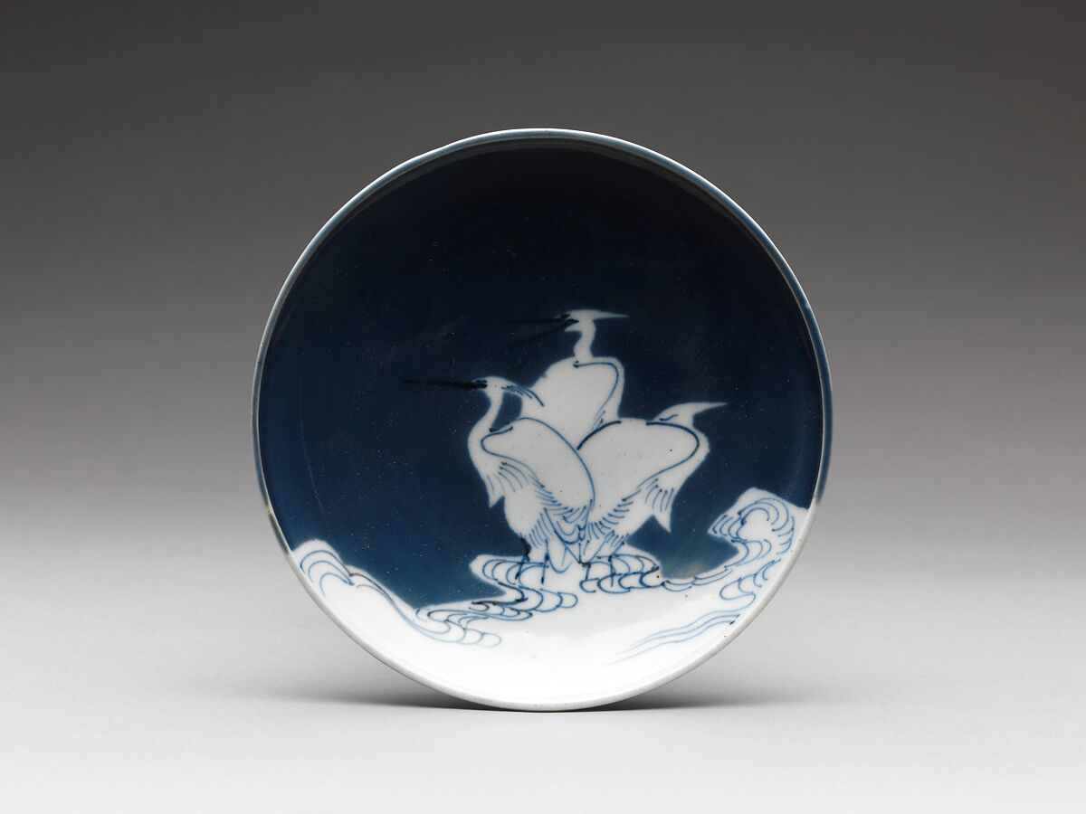 Dish with Heron Design, Porcelain with underglaze blue decoration (Hizen ware, Nabeshima type), Japan 