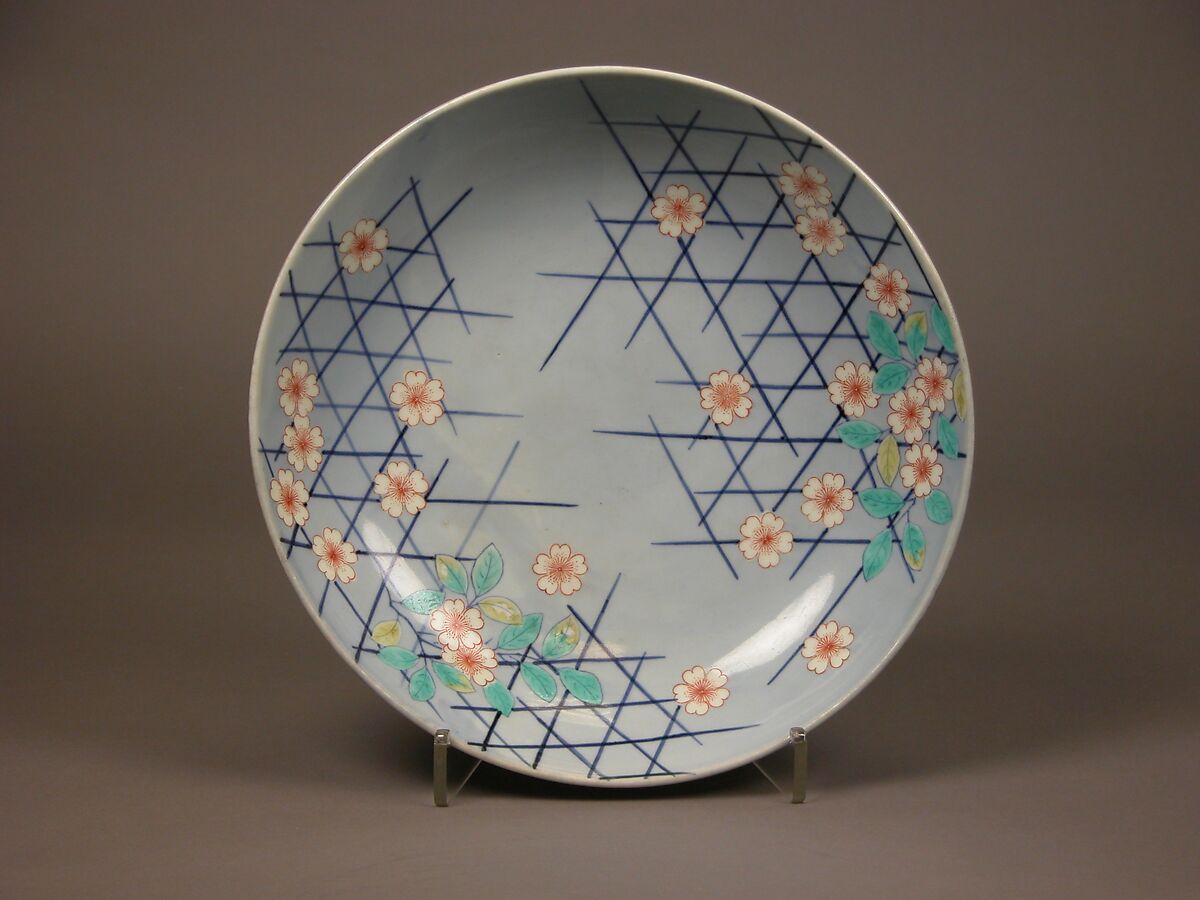 Large Dish with Cherry Blossoms, Porcelain painted with overglaze enamels (Nabeshima ware), Japan 