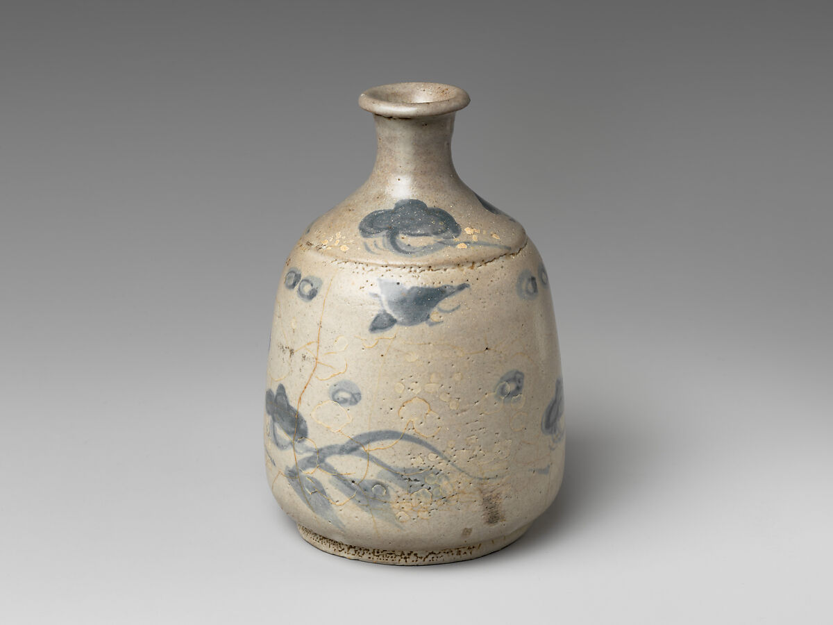 Sake Bottle (Tokkuri) with Auspicious Patterns, Porcelain with cobalt blue under transparent glaze (Hizen ware, Arita type), Japan