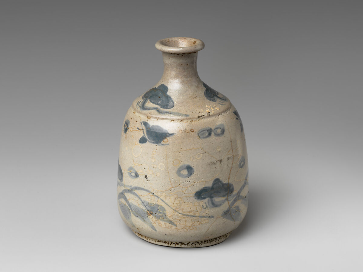 Sake Bottle (Tokkuri) with Auspicious Patterns, Porcelain with cobalt blue under transparent glaze (Hizen ware, Arita type), Japan