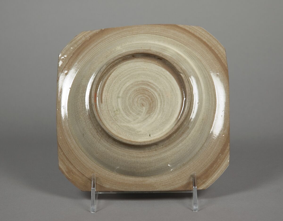 Square Dish with Decoration of Cherry Blossoms, Utsutsugawa ware; stoneware with cobalt-blue and iron-brown design over brushed slip, Japan