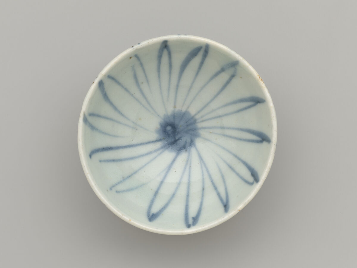 Sake Cup with Chrysanthemum, Porcelain with cobalt blue under transparent glaze (Hizen ware, Arita type), Japan