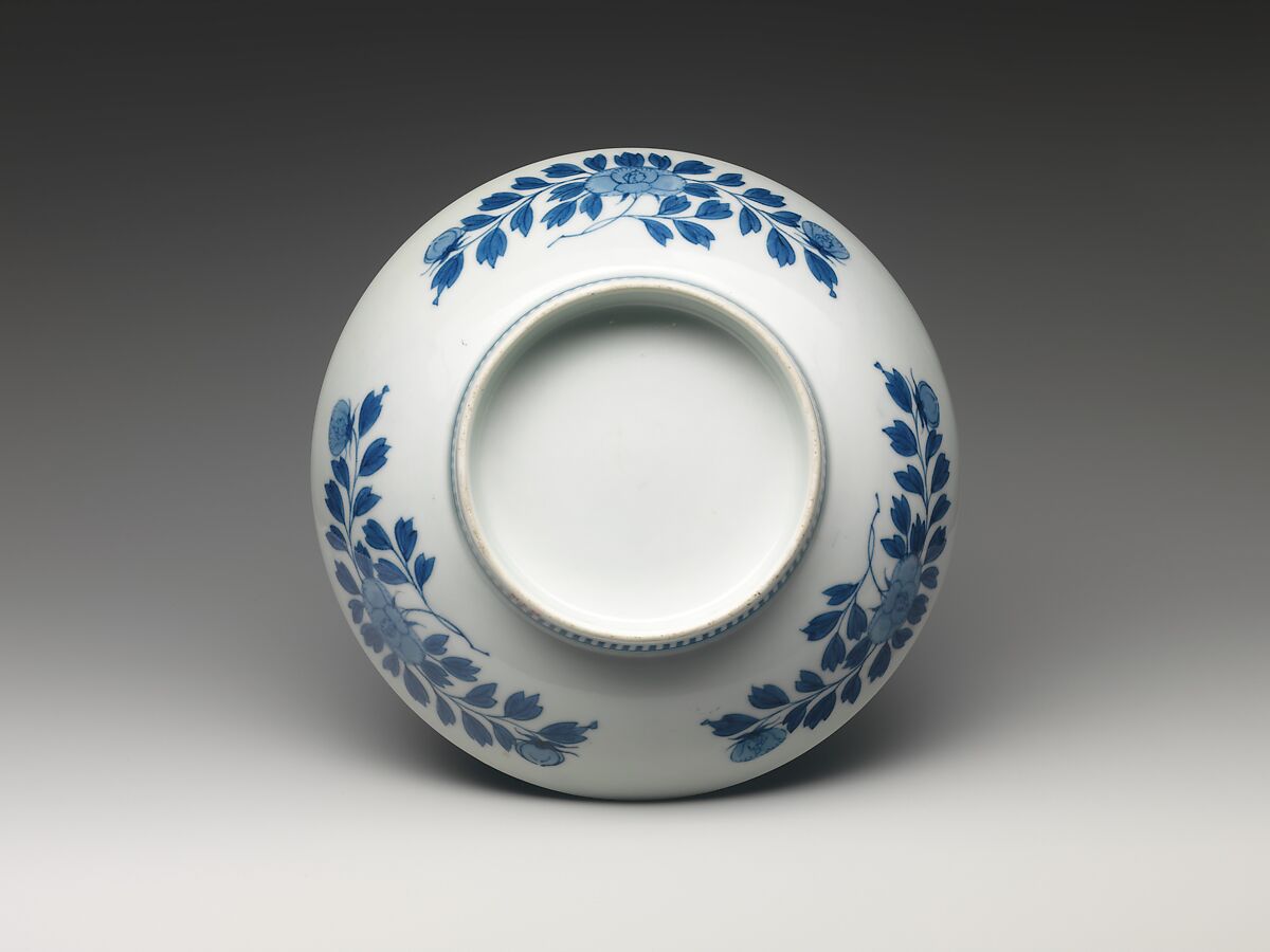 Dish with Court Carriage beneath a Cherry Tree, Porcelain with underglaze blue (Hizen ware, Nabeshima type), Japan