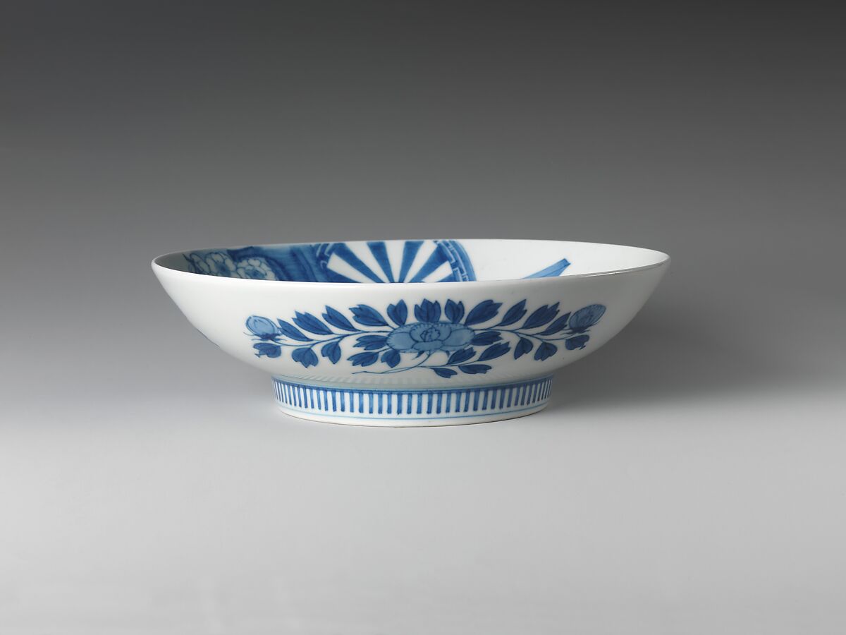 Dish with Court Carriage beneath a Cherry Tree, Porcelain with underglaze blue (Hizen ware, Nabeshima type), Japan