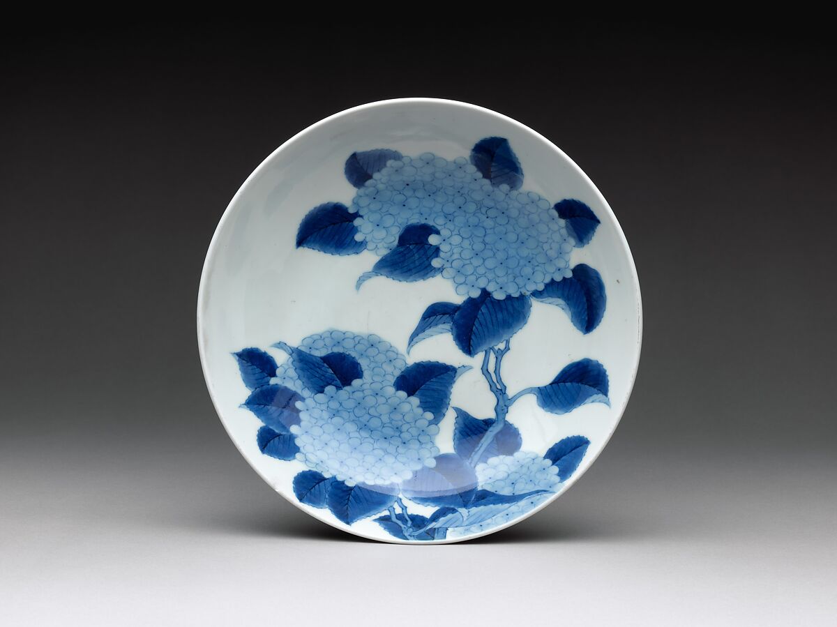 Dish with Hydrangeas, Porcelain with underglaze blue decoration (Hizen ware, Nabeshima type), Japan 