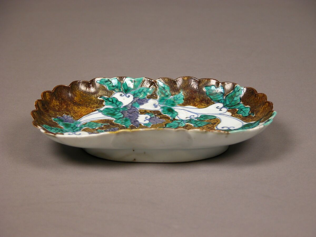 Small Dish (Kozara) with Radishes, Porcelain with iron-brown glaze, cobalt blue under transparent glaze, and polychrome enamels over the glaze (Hizen ware, Arita type) , Japan