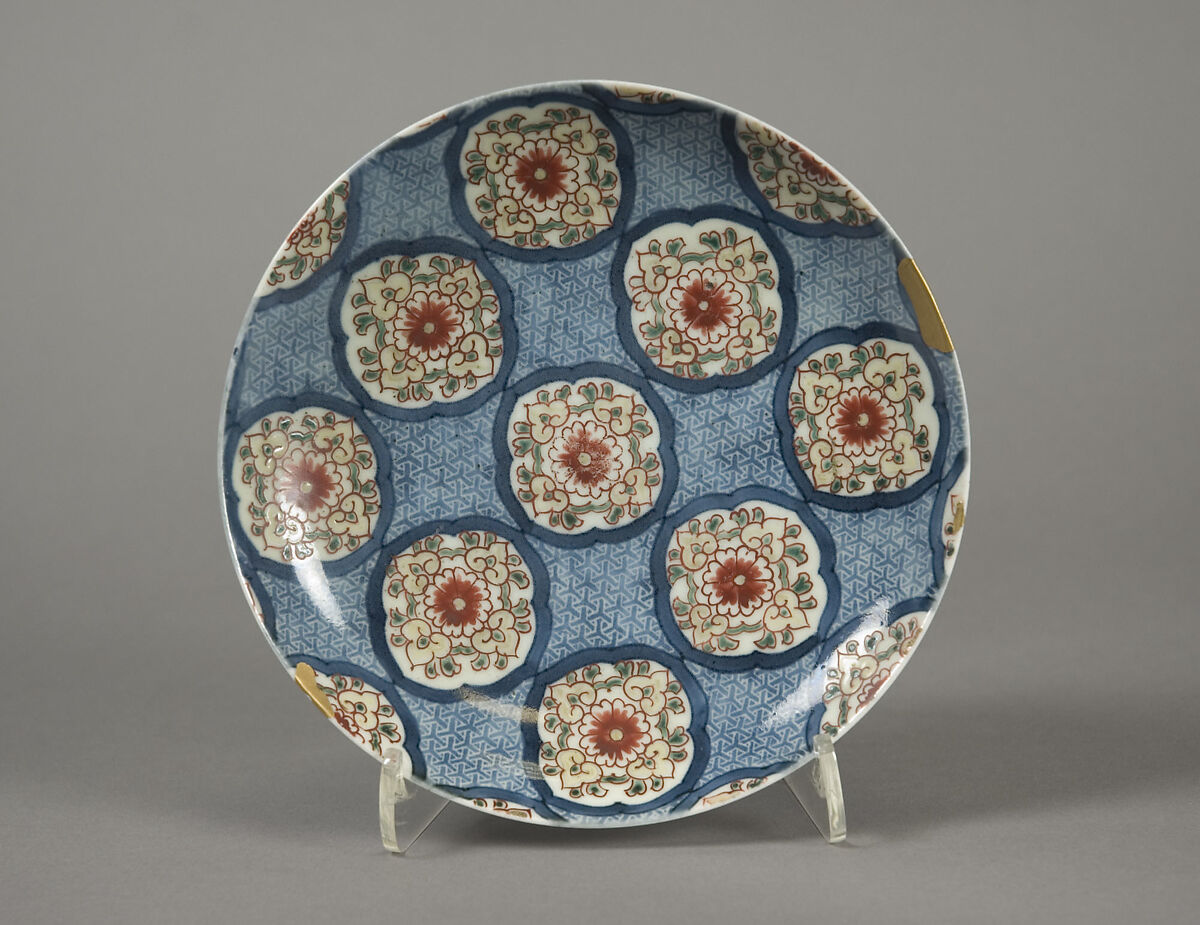 Dish with Chinese-Style Flowers, White porcelain decorated with colored enamels (Nabeshima ware), Japan 