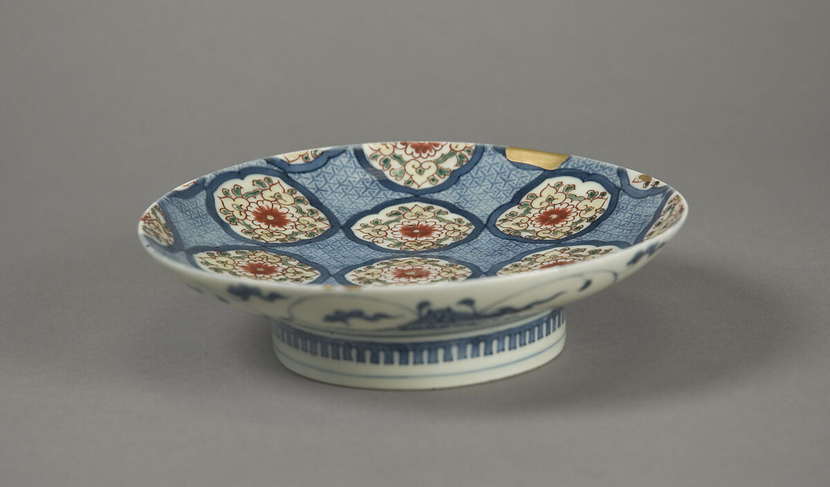 Dish with Chinese-Style Flowers, White porcelain decorated with colored enamels (Nabeshima ware), Japan