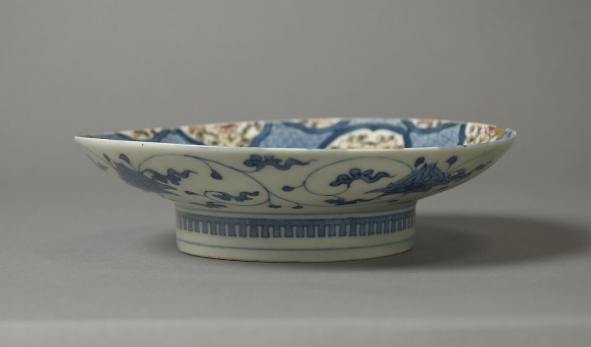 Dish with Chinese-Style Flowers, White porcelain decorated with colored enamels (Nabeshima ware), Japan