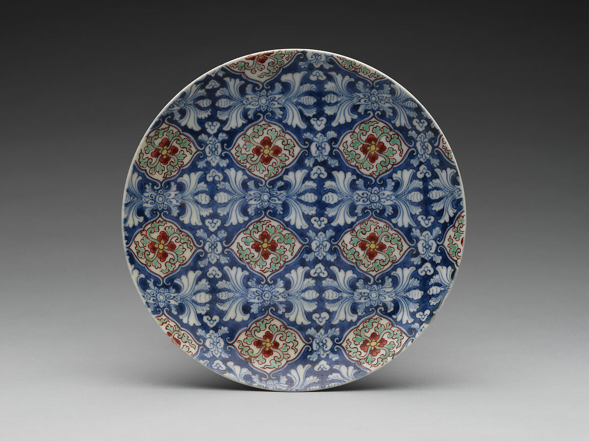 Dish with Stylized Floral Pattern, Porcelain with underglaze blue and overglaze enamels (Hizen ware, Nabeshima type), Japan 