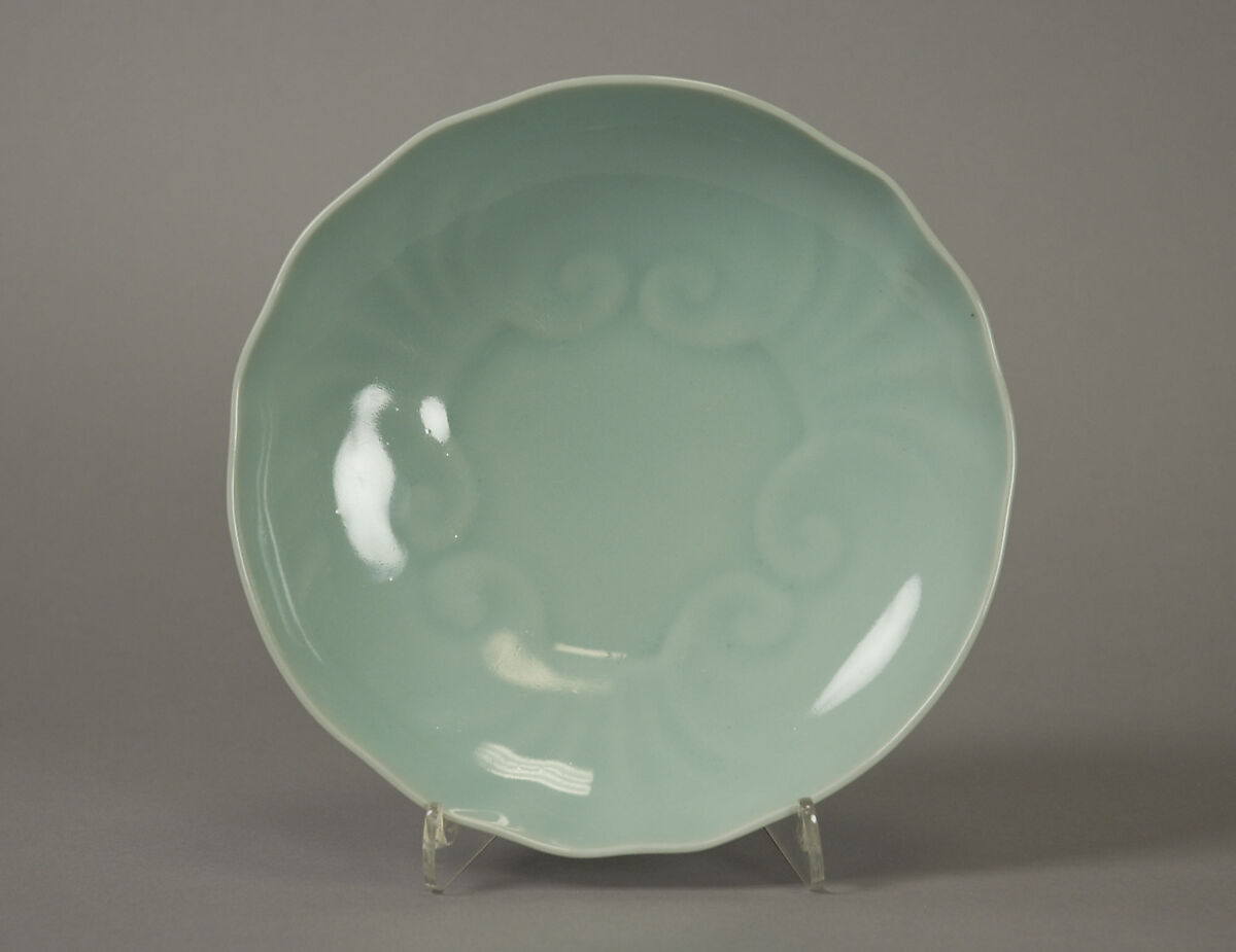 Dish Incised with Floral Design, Porcelain with molded floral relief and celadon glaze (Nabeshima ware), Japan 