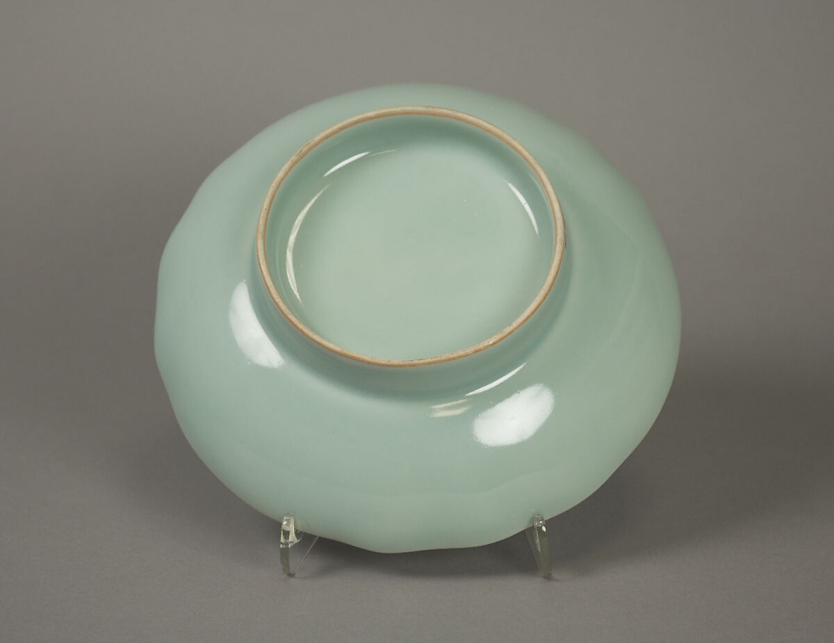 Dish Incised with Floral Design, Porcelain with molded floral relief and celadon glaze (Nabeshima ware), Japan