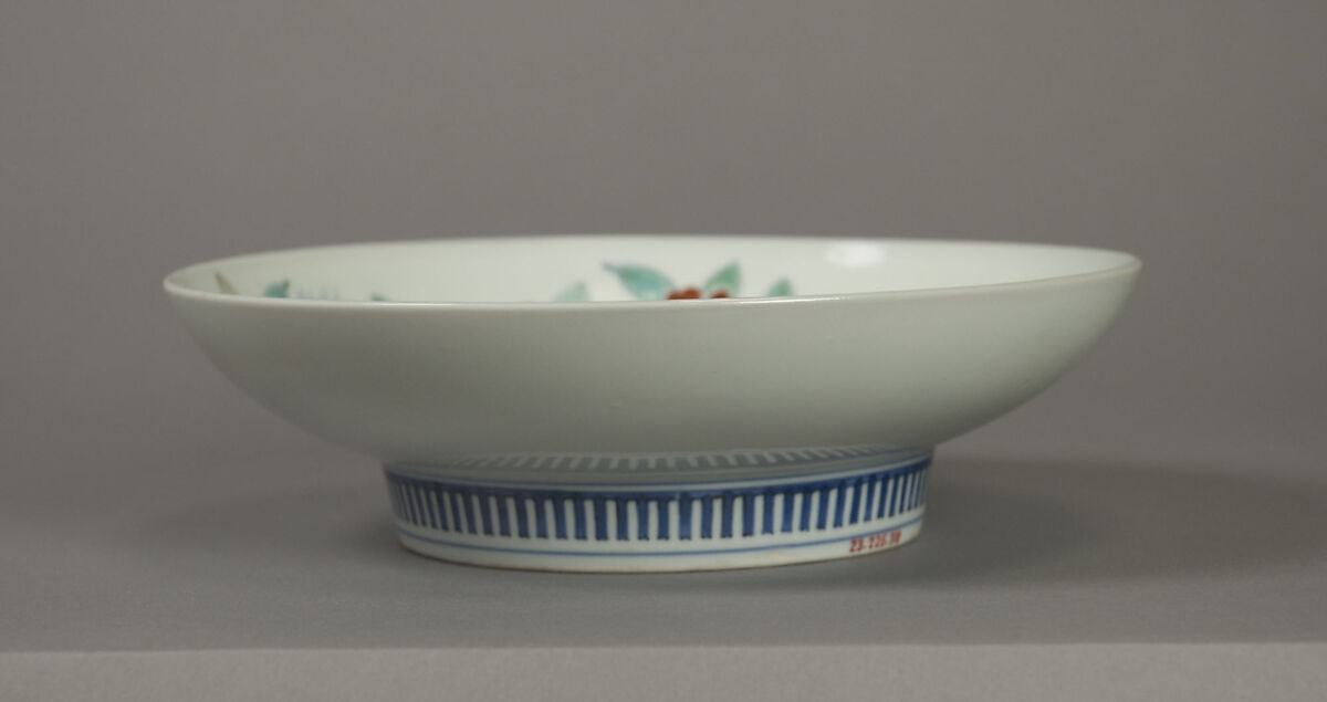 Dish with Cherry Blossoms and Bundles of Brushwood, Porcelain with cobalt blue under transparent glaze and polychrome enamels over the glaze (Hizen ware, Nabeshima type), Japan