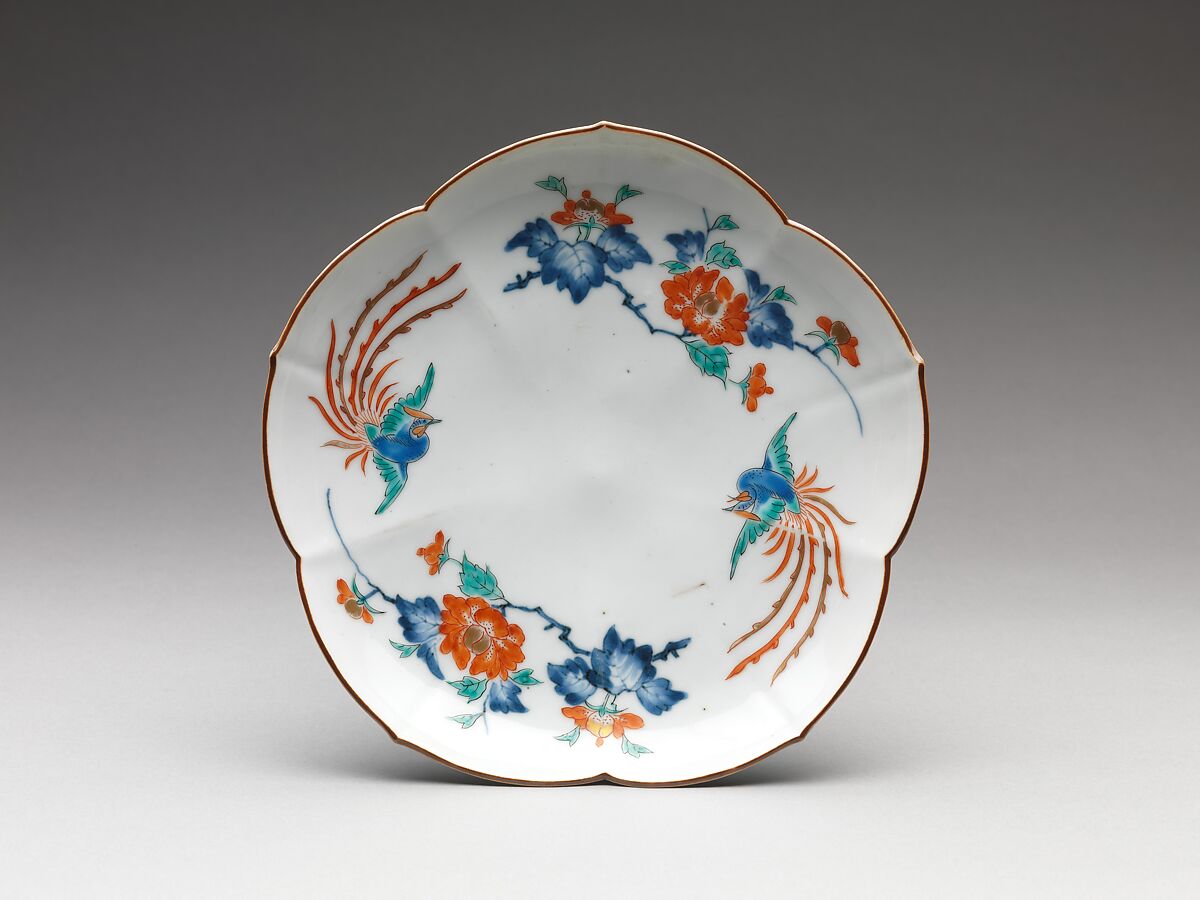 Dish with Phoenixes, Porcelain painted with colored enamels over transparent glaze (Hizen ware), Japan 