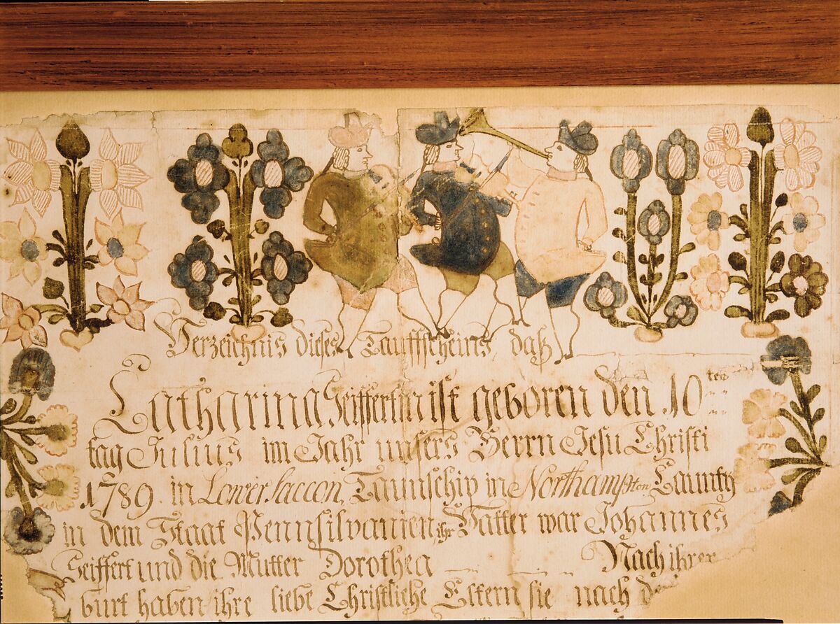 Birth and Baptismal Certificate, Ink and watercolor on paper, American