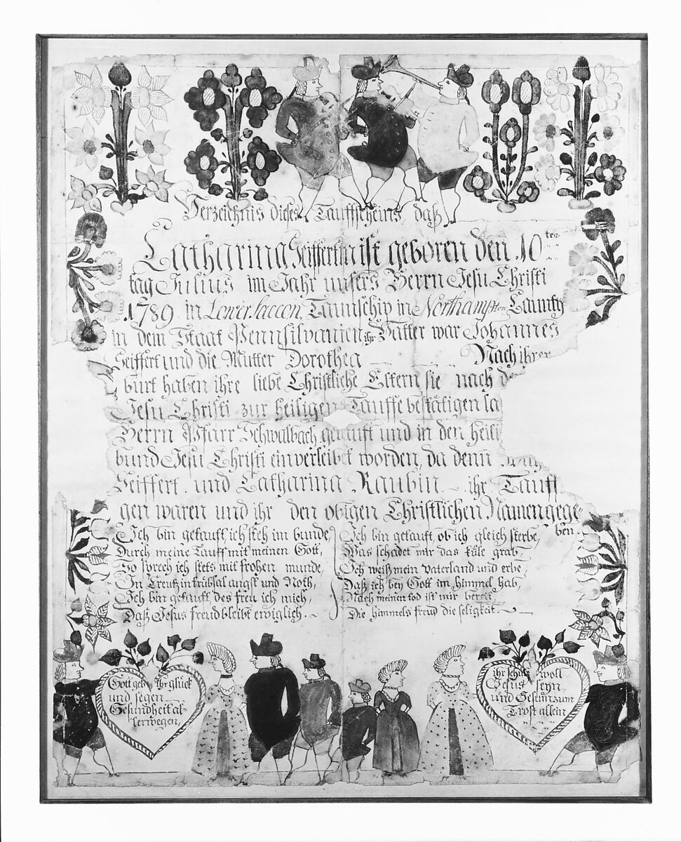 Birth and Baptismal Certificate, Ink and watercolor on paper, American