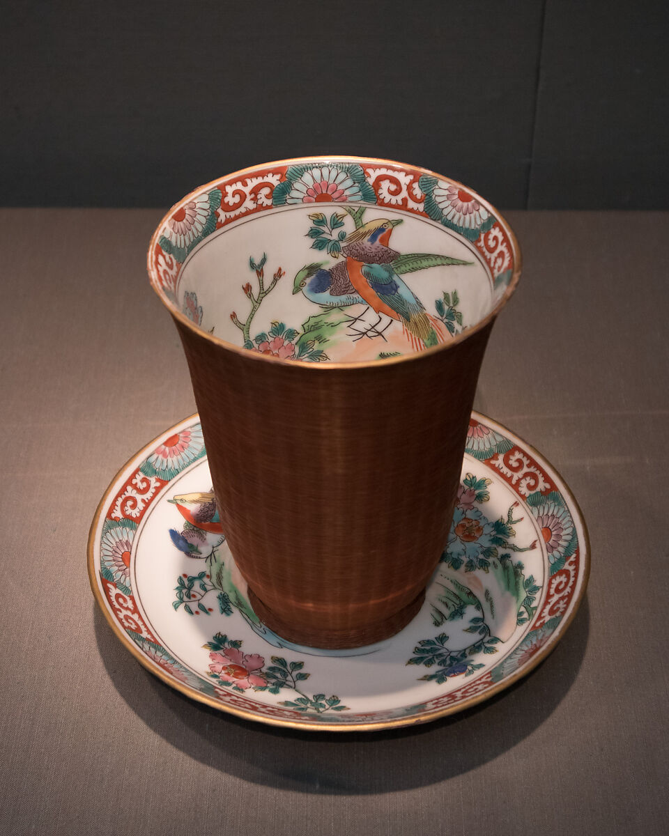Cup with Bird-and-Flower Design and Basketry Exterior, Zōshuntei Sanpo (brand name used 1841–78), Porcelain with overglaze polychrome enamels, fine basketwork exterior (Arita ware, product of Hisatomi Yojibei), Japan 