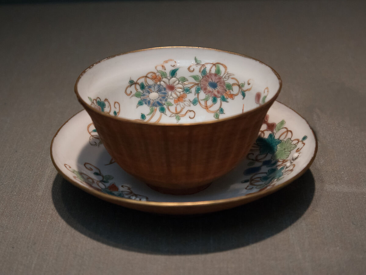 Cup and Cover with Floral Design and Basketry Exterior, Zōshuntei Sanpo (brand name used 1841–78), Porcelain painted with polychrome enamels over a transparent glaze; basketry exterior (Arita ware, product of Hisatomi Yojibei), Japan 
