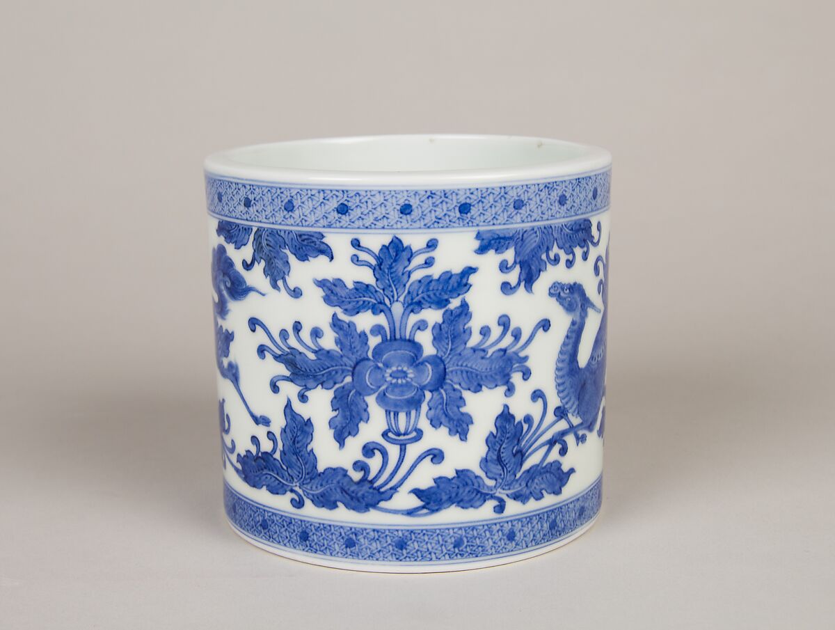 Firepot with Kirin (Mythical Chimera) amid Flowers, Porcelain with underglaze blue decoration (Hirado ware), Japan
