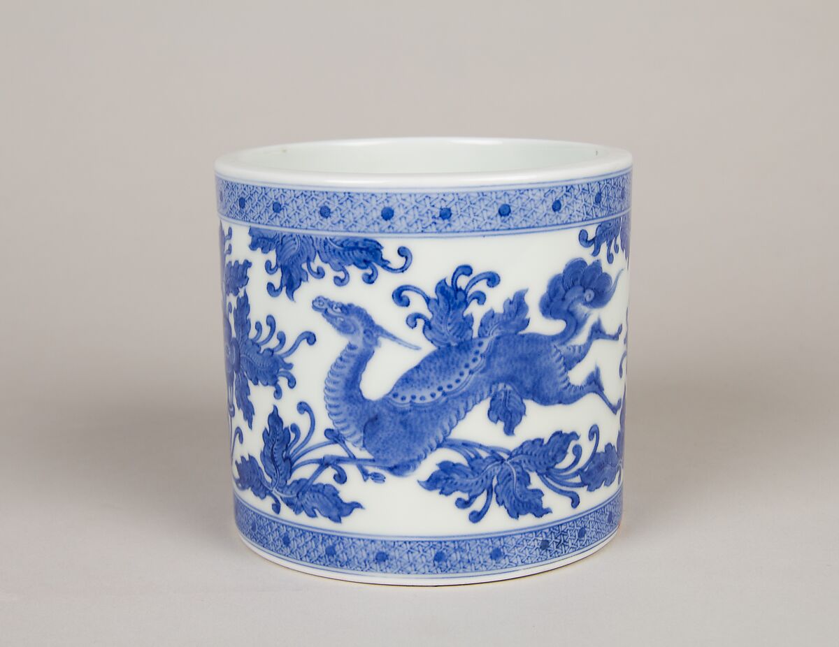 Firepot with Kirin (Mythical Chimera) amid Flowers, Porcelain with underglaze blue decoration (Hirado ware), Japan