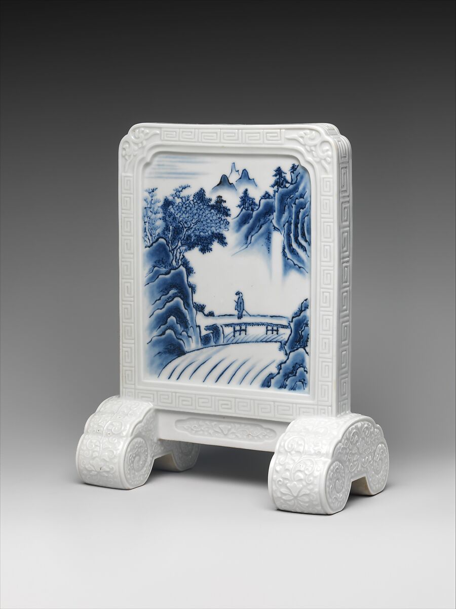 Desk Screen with Chinese Landscape, Porcelain with underglaze blue (Hirado ware), Japan