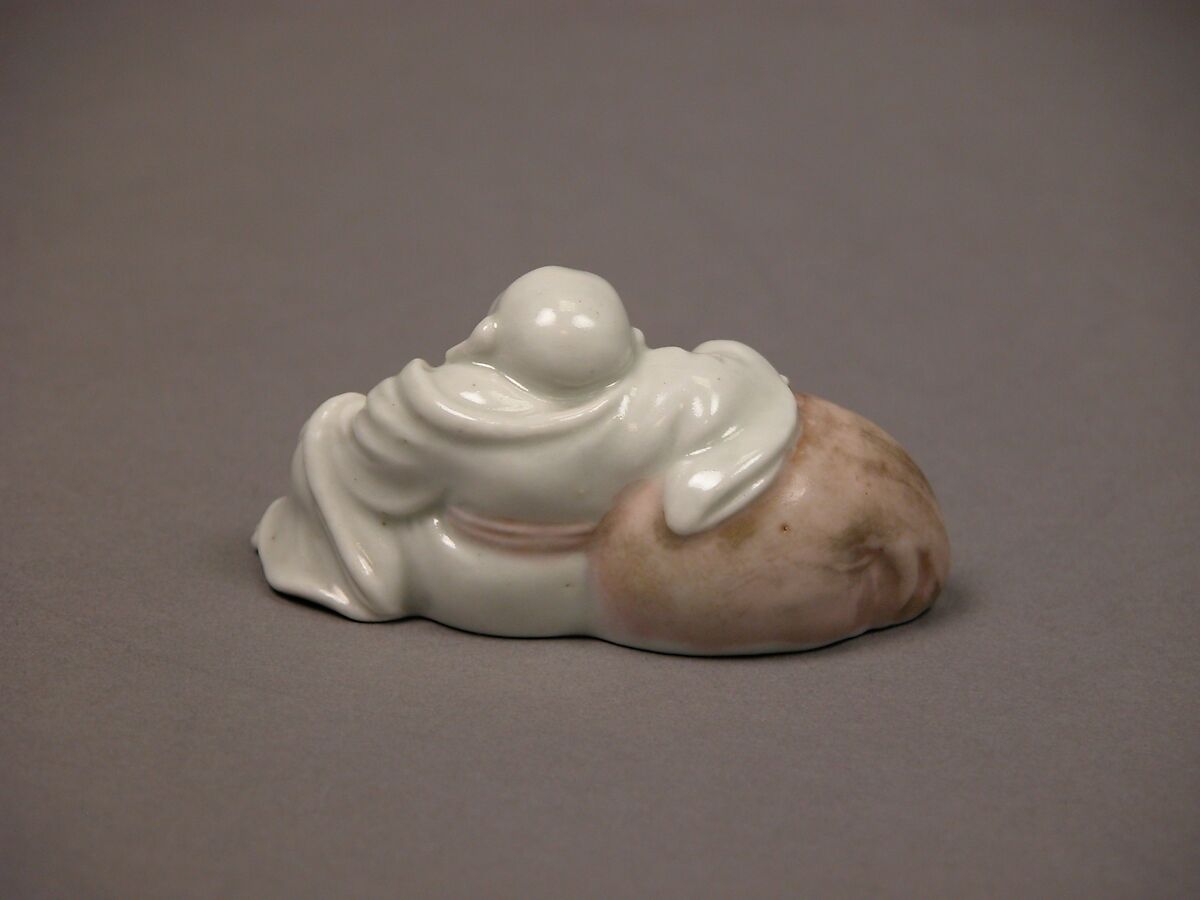 Figure of Hotei, White porcelain partly glazed (Hirado ware), Japan