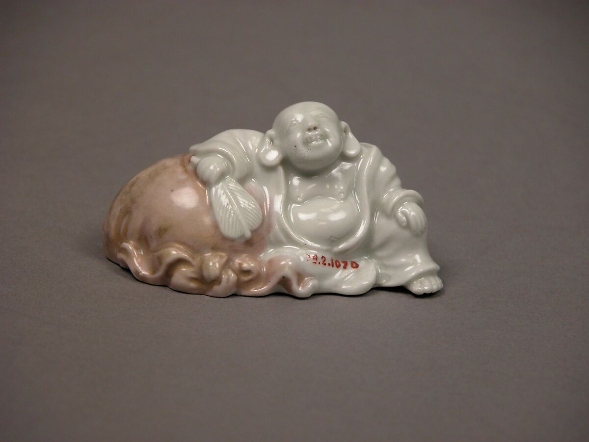 Figure of Hotei, White porcelain partly glazed (Hirado ware), Japan 