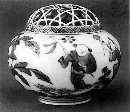 Incense Burner, White porcelain decorated with blue under the glaze (Hirado ware), Japan 