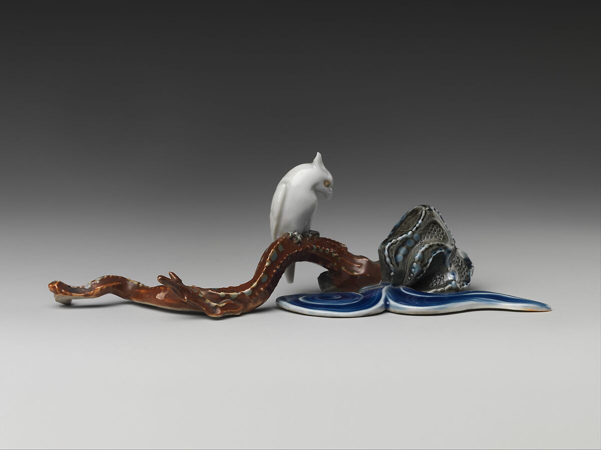 Brush Rest with White Cockatoo, Porcelain with underglaze blue and overglaze enamels (Hirado ware), Japan 