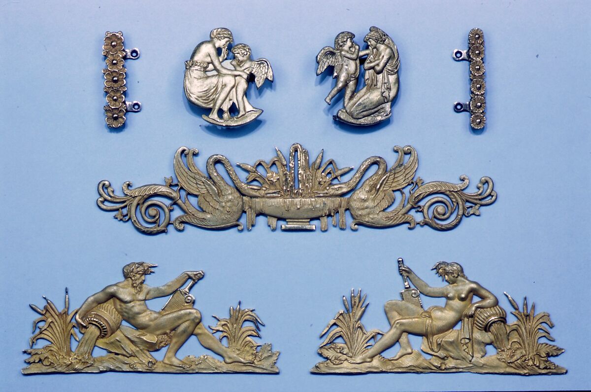 River God Appliqué, Henry Kellam Hancock (1816–1851), Cast brass, mercury, gold