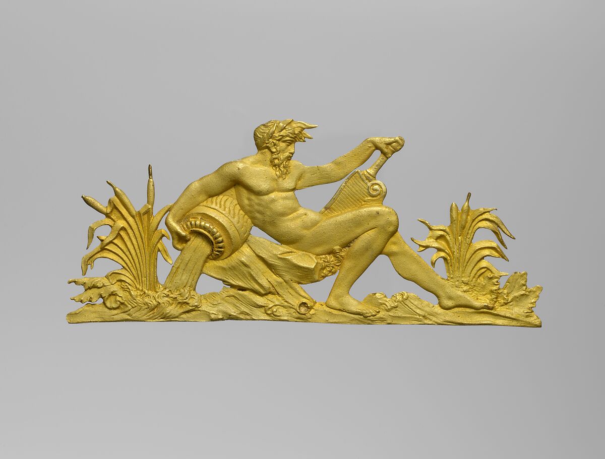 River God Appliqué, Henry Kellam Hancock (1816–1851), Cast brass, mercury, gold 