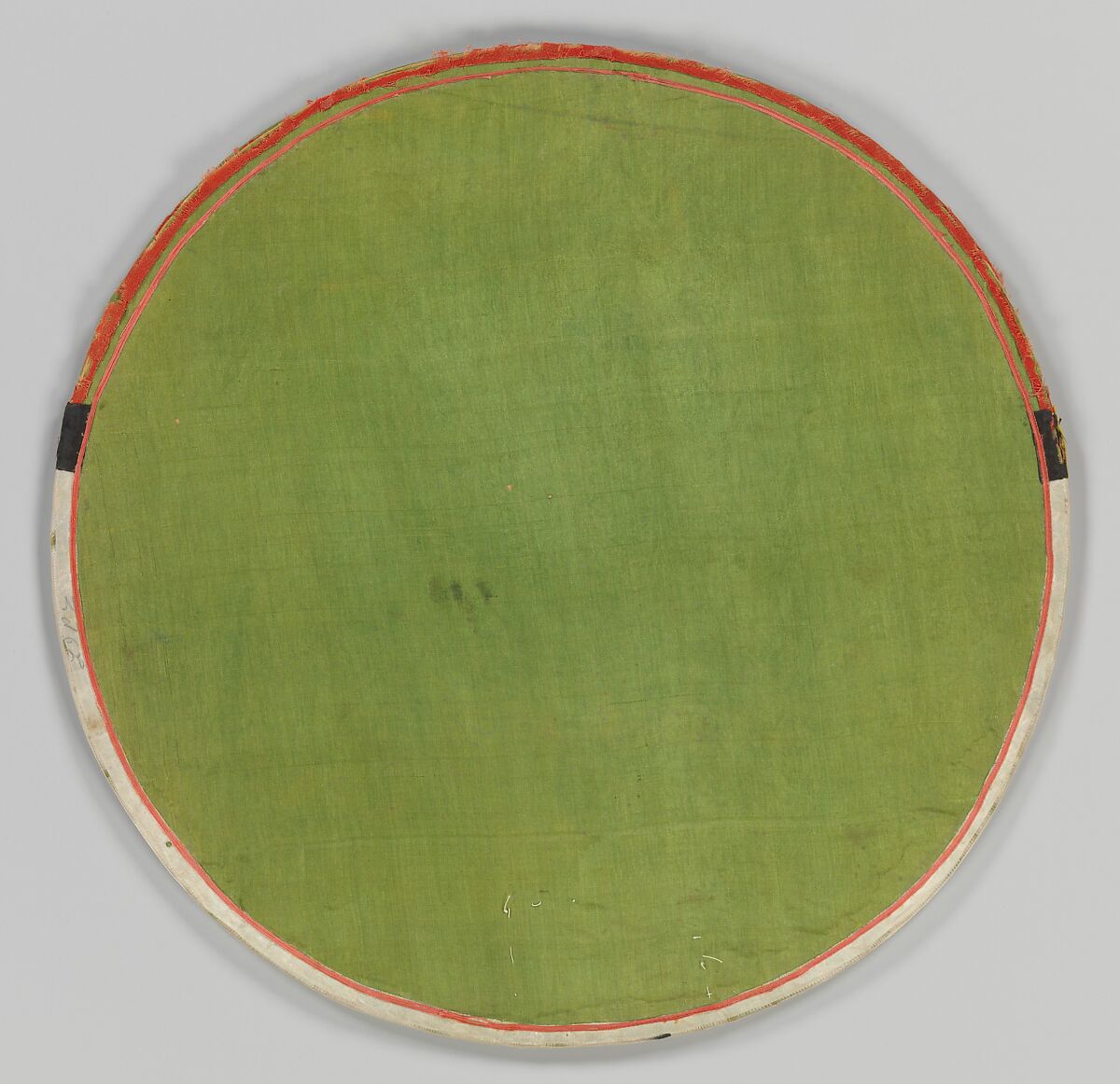 Mirror Case with Pattern of Rock, Chrysanthemums, and Pomegranates, Silk threads applied to plain-weave silk crepe, China