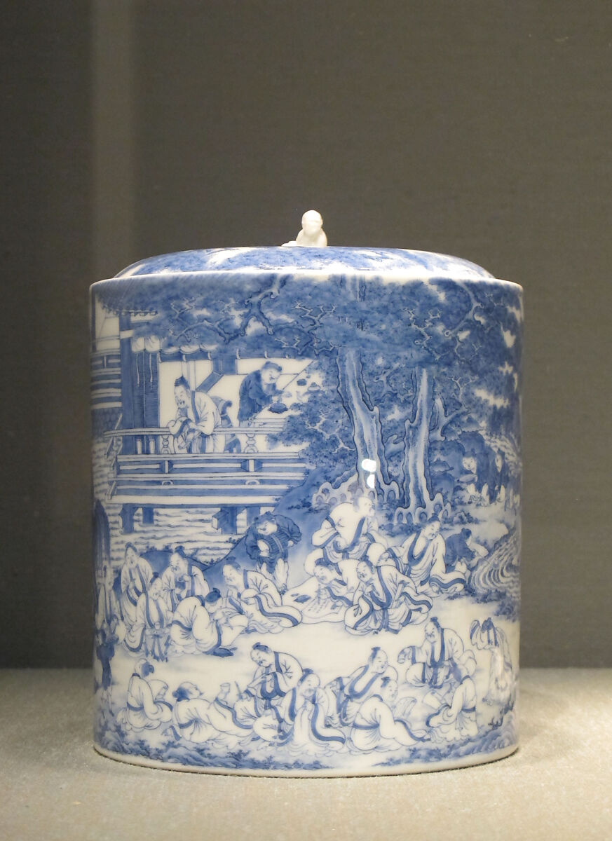 Water Jar with Poetry Gathering at the Orchid Pavilion, Porcelain with underglaze blue (Hirado ware), Japan