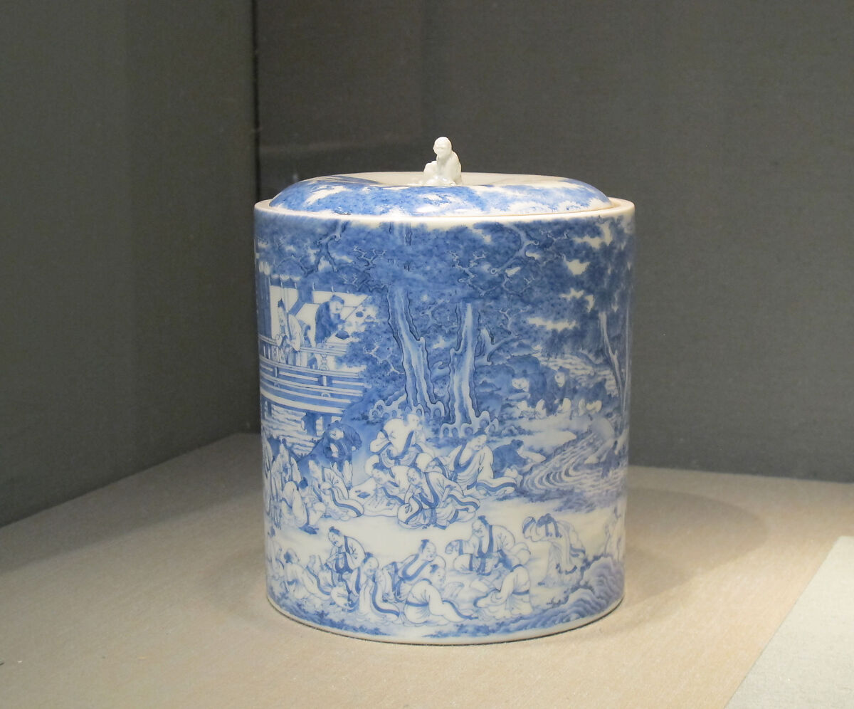 Water Jar with Poetry Gathering at the Orchid Pavilion, Porcelain with underglaze blue (Hirado ware), Japan 