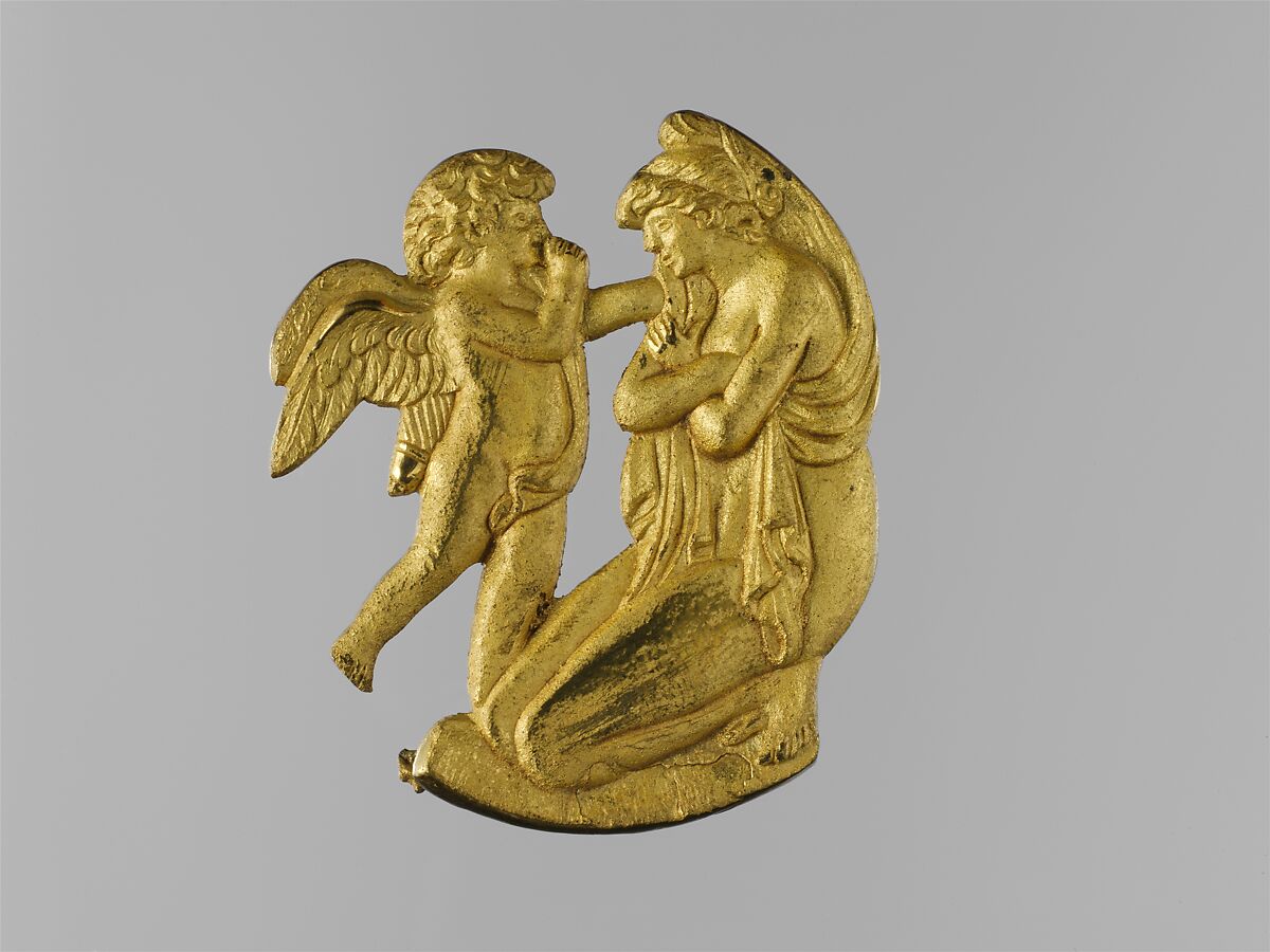 Cupid and Venus Appliqué, Henry Kellam Hancock (1816–1851), Cast brass, lacquer 