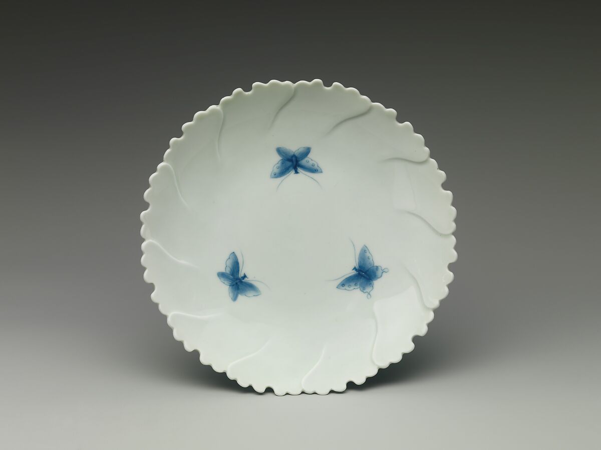 Peony-Shaped Dish with Butterflies, Porcelain with underglaze blue (Nabeshima ware), Japan 