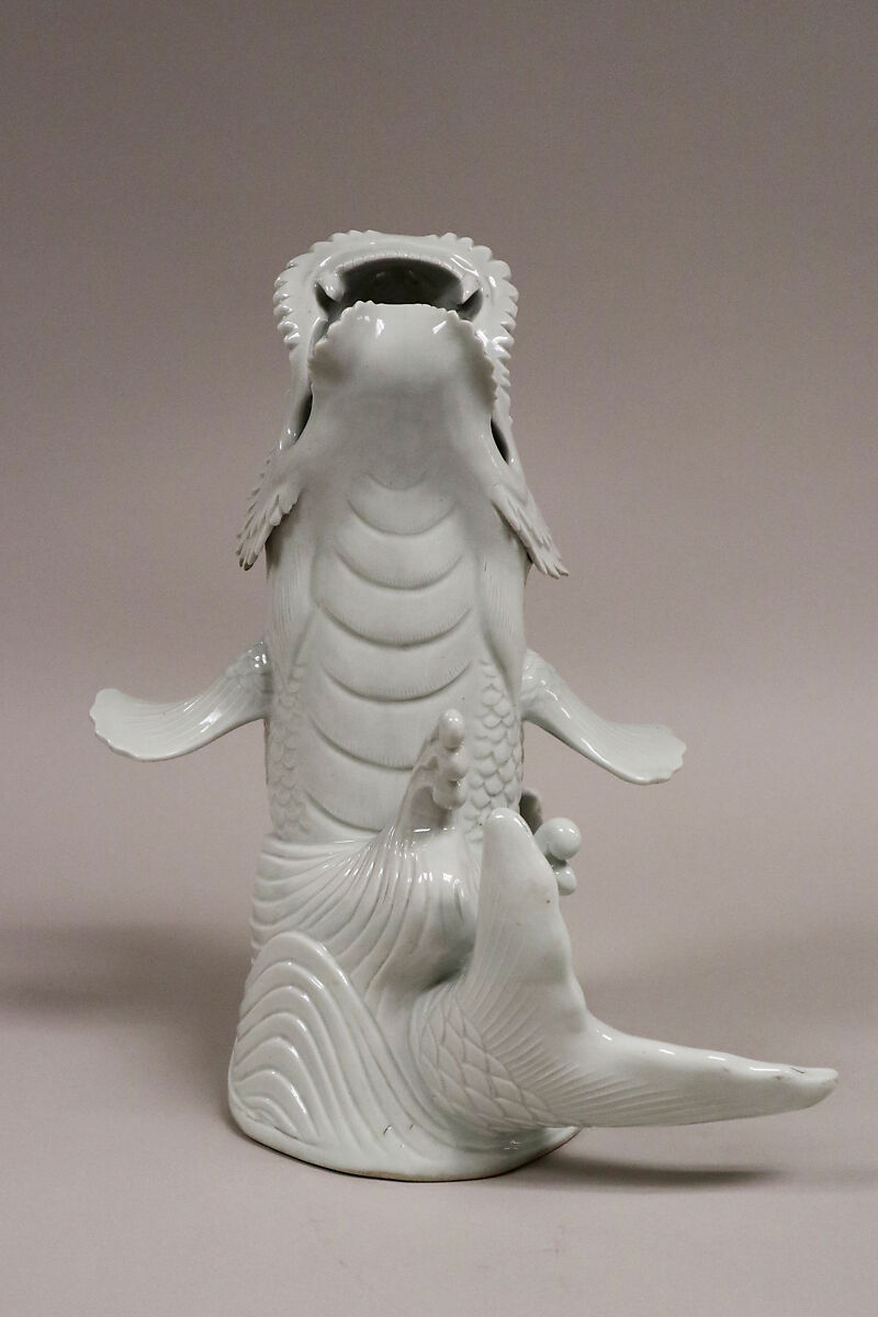 Vase in form of carp and waves, White porcelain (Hirado ware), Japan