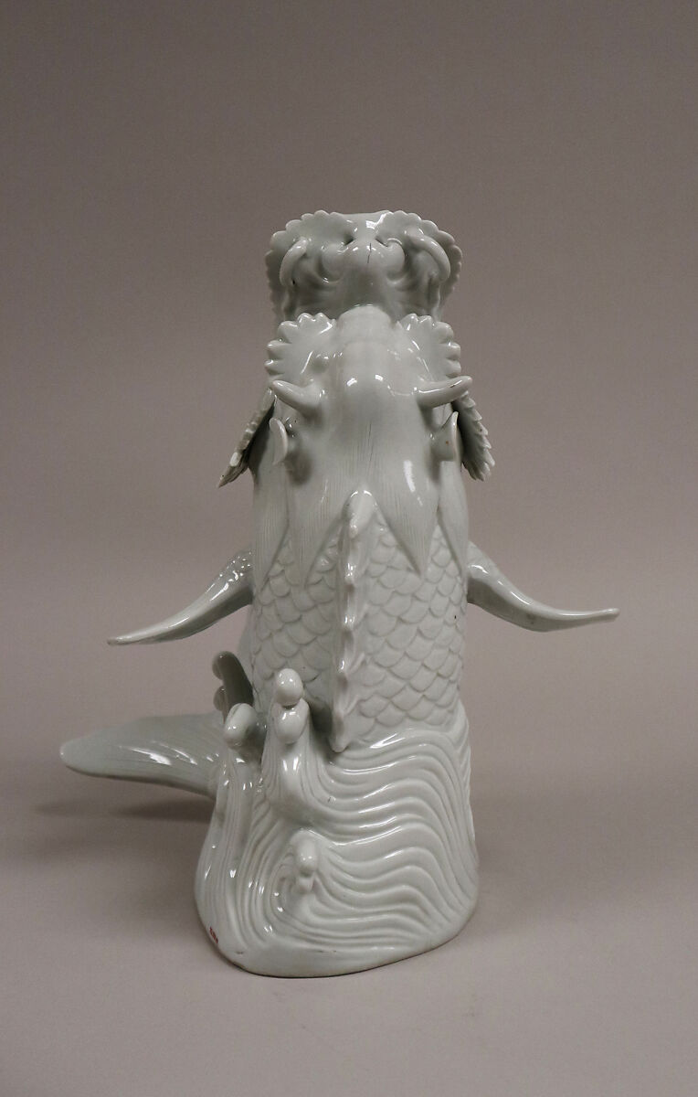 Vase in form of carp and waves, White porcelain (Hirado ware), Japan