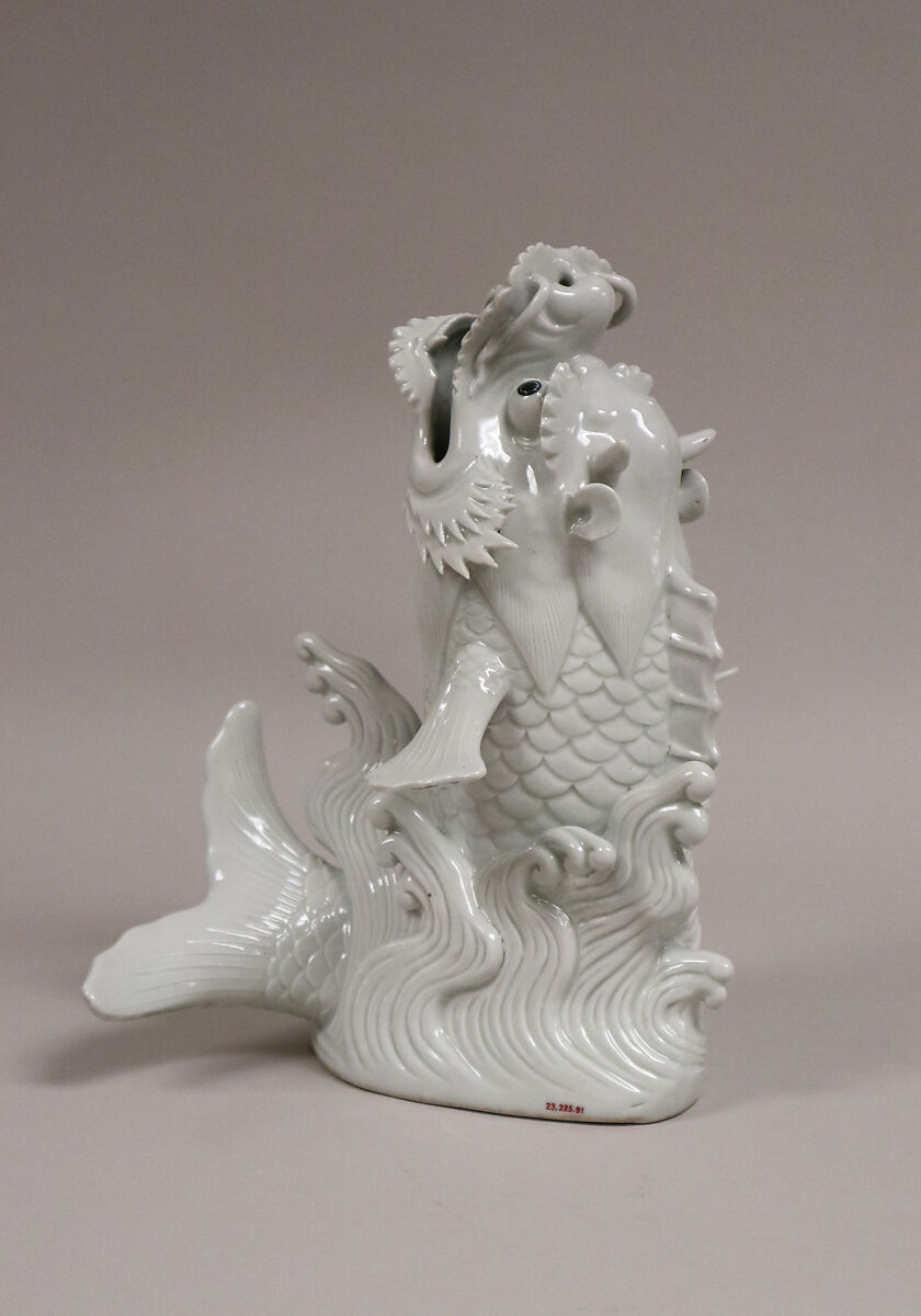 Vase in form of carp and waves, White porcelain (Hirado ware), Japan