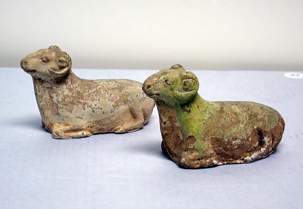 Three sheep, Earthenware with green glaze, China